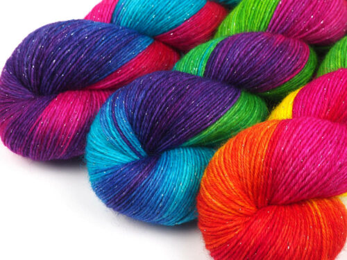 Rainbow handgefärbte Wolle Silbereffekt Sockenwolle hand dyed yarn sock sparkle